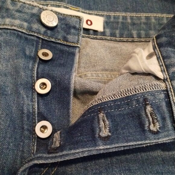 AMO Babe Button Fly Destroyed Skinny Denim Jeans Size 25 Stretch High Rise - Picture 7 of 10